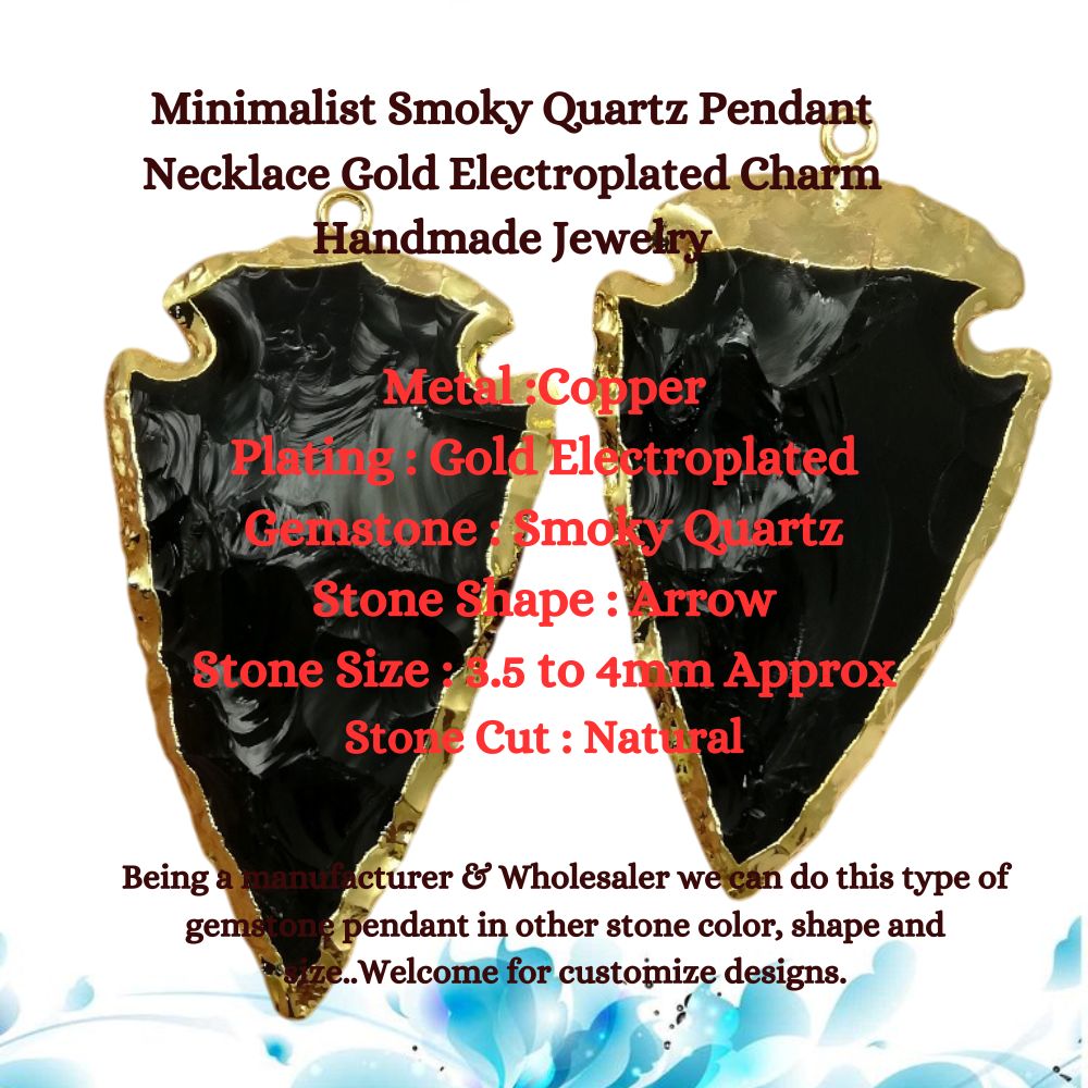 Minimalist Smoky Quartz Pendant Necklace Gold Electroplated Charm Handmade Jewelry for Women- Selling Per Piece