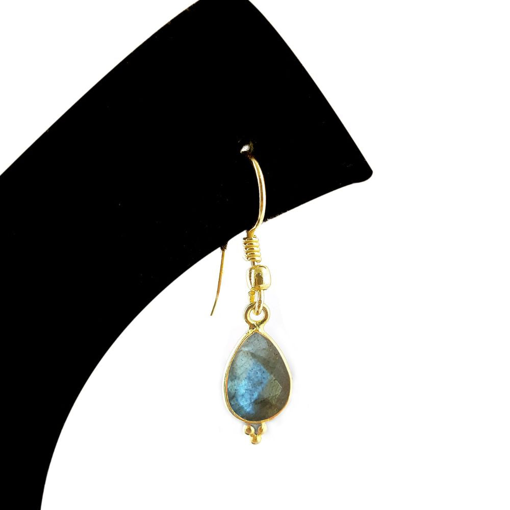 Minimalist Labradorite Earrings – 12x8mm Teardrop Gold Plated Gemstone Jewelry