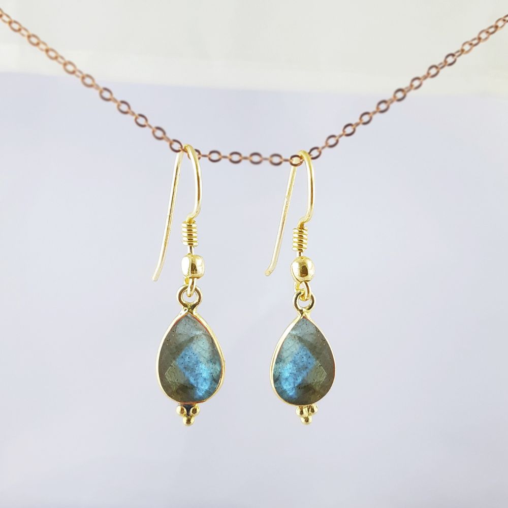 Gold Plated Blue Fire Labradorite Earrings – Chic & Stylish Handmade Jewelry Gift