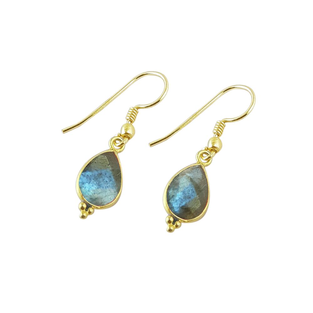 Handmade Blue Fire Labradorite Teardrop Earrings – 12x8mm Gold Plated Minimalist Jewelry