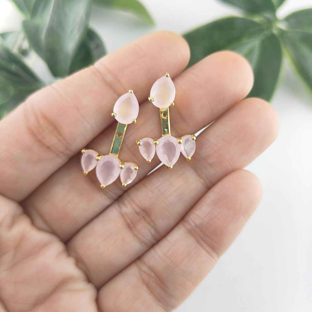 Handmade Pink Chalcedony Ear Jacket – Dainty Gold Plated Jewelry