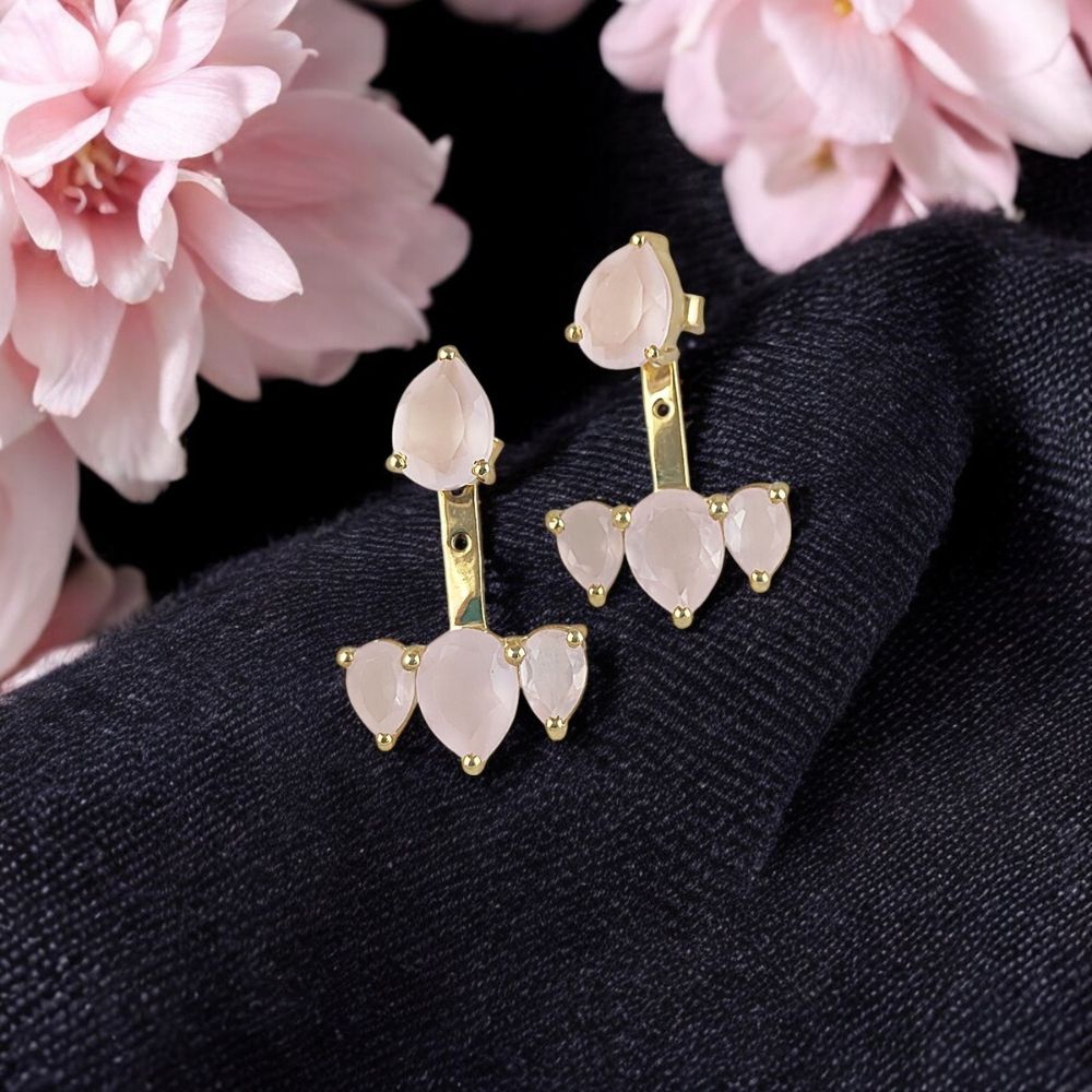 Dainty Pink Chalcedony Ear Jacket – Handmade Gemstone Jewelry for Women