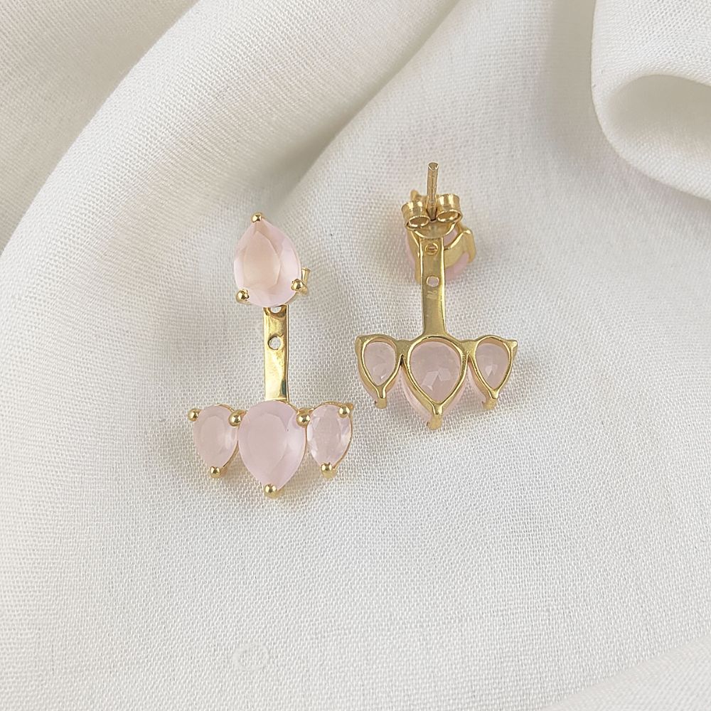 Pink Chalcedony Birthstone Earrings – Delicate Gold Plated Ear Jacket