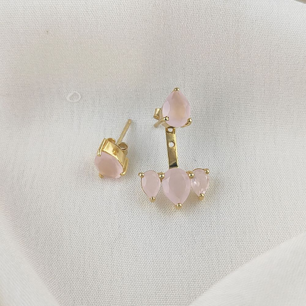 Pear Shape Pink Chalcedony Ear Jacket Gold Plated Sterling Silver Handmade Earrings Dainty Jewelry for Gift- Selling Per Pair