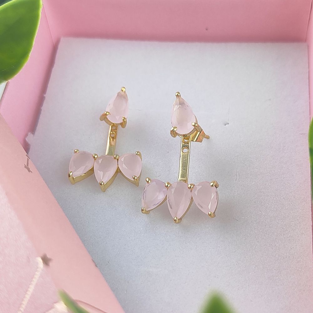 Pear Shape Pink Chalcedony Ear Jacket – Gold Plated Sterling Silver Earrings