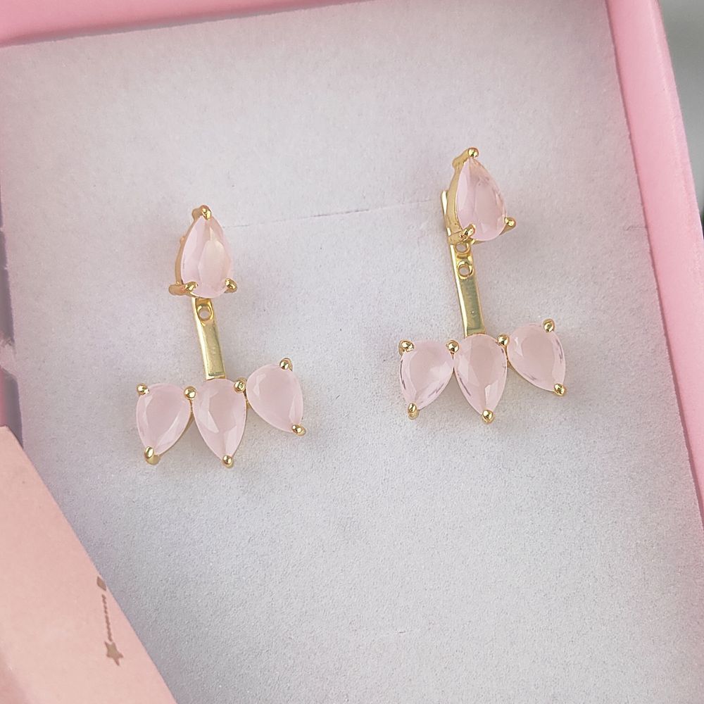 Minimalist Pink Chalcedony Earrings – Pear Shape Gold Plated Jewelry