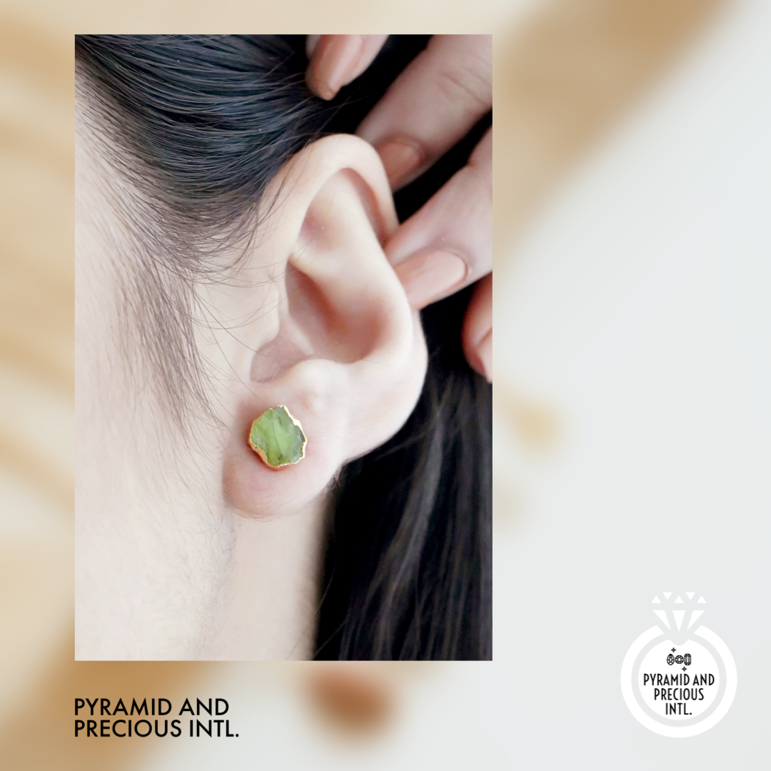 Handmade Raw Gemstone Stud Earrings Gold Electroplated All Birthstone Rough Stone Studs Jewelry For Her- Selling Per Piece