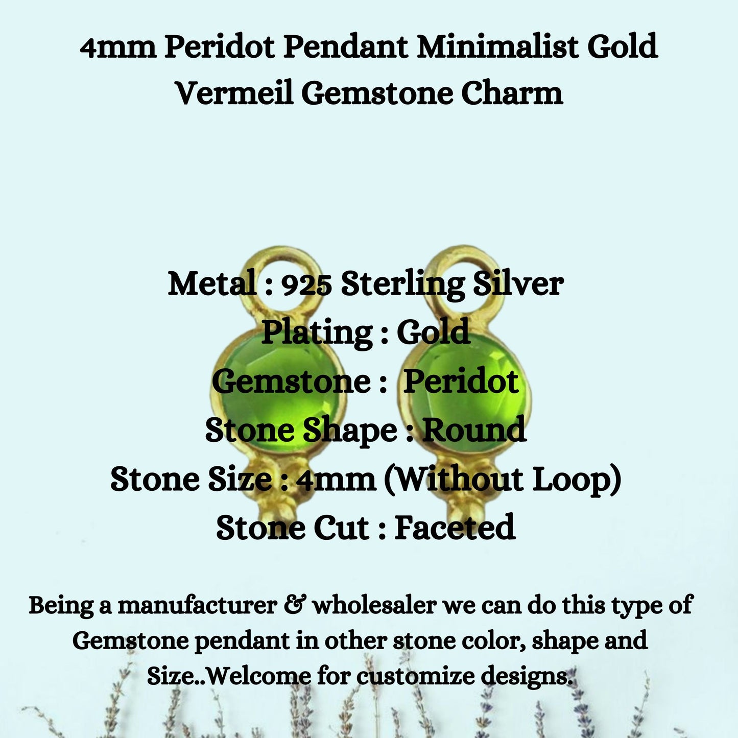 4mm Peridot Pendant Minimalist Gold Vermeil Gemstone Charm