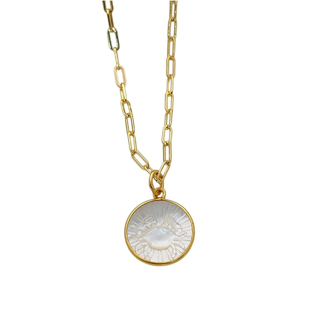Mother of Pearl Zodiac Pendant for Necklace Gold Plated Astrology Sign Charm on Paperclip Chain Horoscope Jewelry Gift- Selling Per Piece
