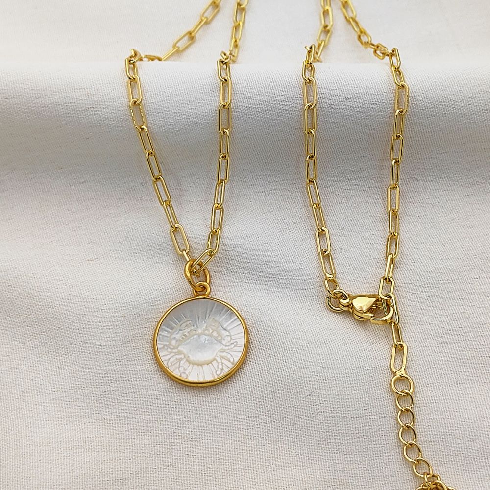 Mother of Pearl Zodiac Pendant for Necklace Gold Plated Astrology Sign Charm on Paperclip Chain Horoscope Jewelry Gift- Selling Per Piece