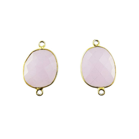 Gold Plated Pink Chalcedony Connector 12–15mm Free Form Gemstone Link for DIY Jewelry Creations- Selling Per Piece