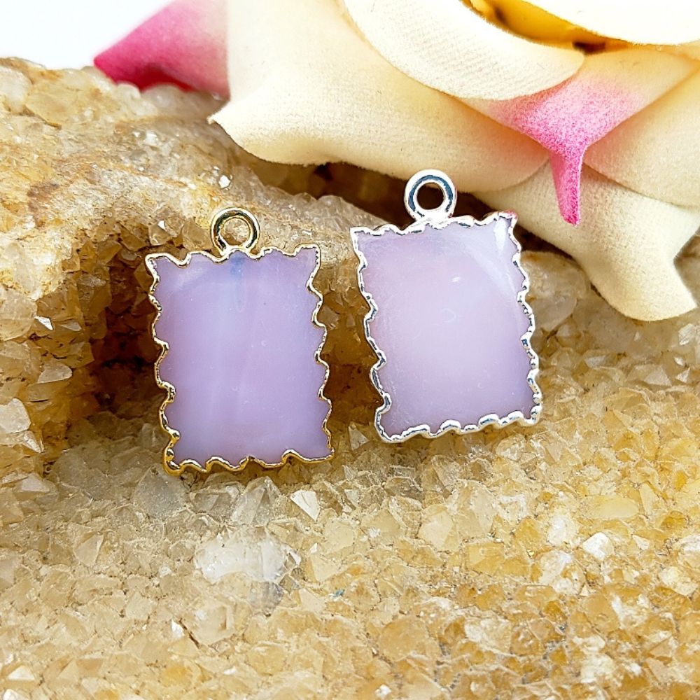 Handmade Gold/Silver Electroplated Slice Zig Zag Pendant 16x12mm Rectangle Multi Gemstone Minimalist Jewelry For Women- Selling Per Piece