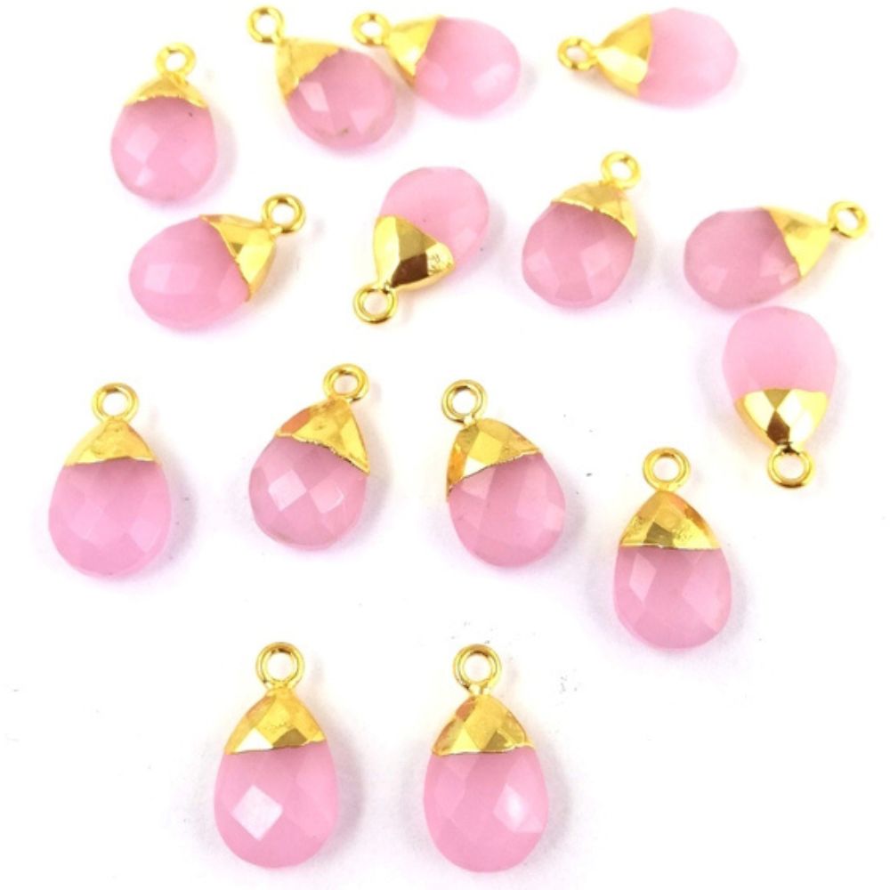 Gold Electroplated Cap Teardrop Pendant 13x9mm Handmade Pear Gemstone Charm Jewelry For Her- Selling Per Piece