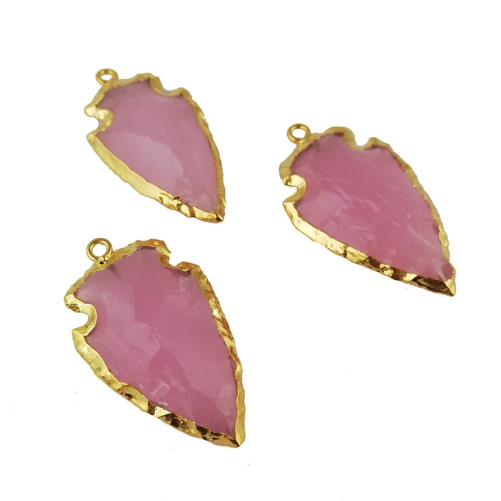 Minimalist Pink Chalcedony Gemstone Pendant Unique Handmade Charm Necklace Arrow-Shaped Jewelry For Gift- Selling Per Piece