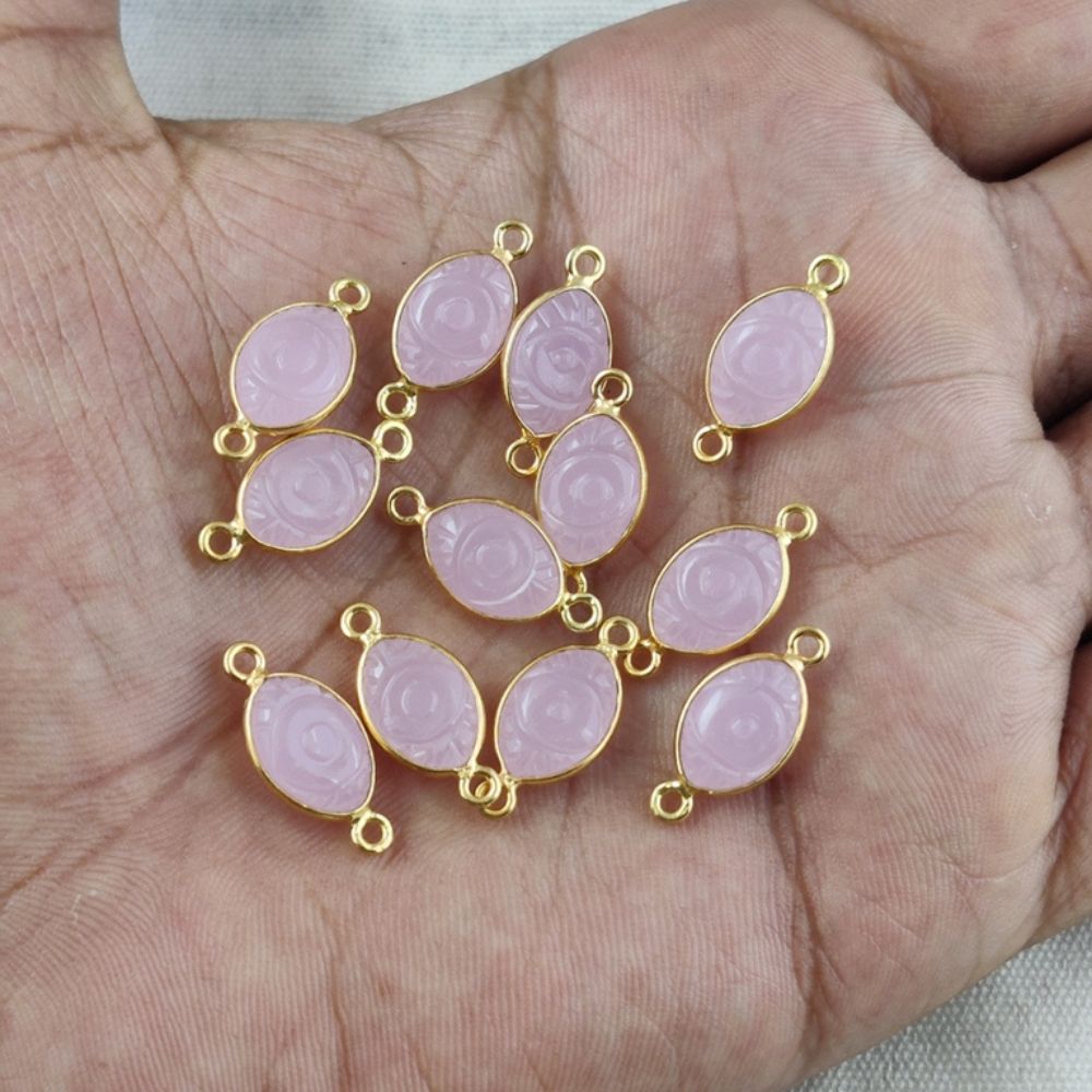 12x8mm Marquise Shape Evil Eye Carved Connector Gold Vermeil Multi Gemstone Connector For Jewelry Making- Selling/Piece