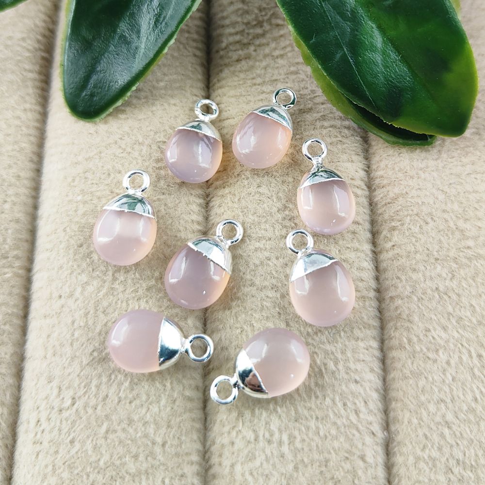 Pink Chalcedony Crystal Spike Pendant for Jewelry Making Natural 8–10mm Gemstone Charm with Gold or Silver Cap