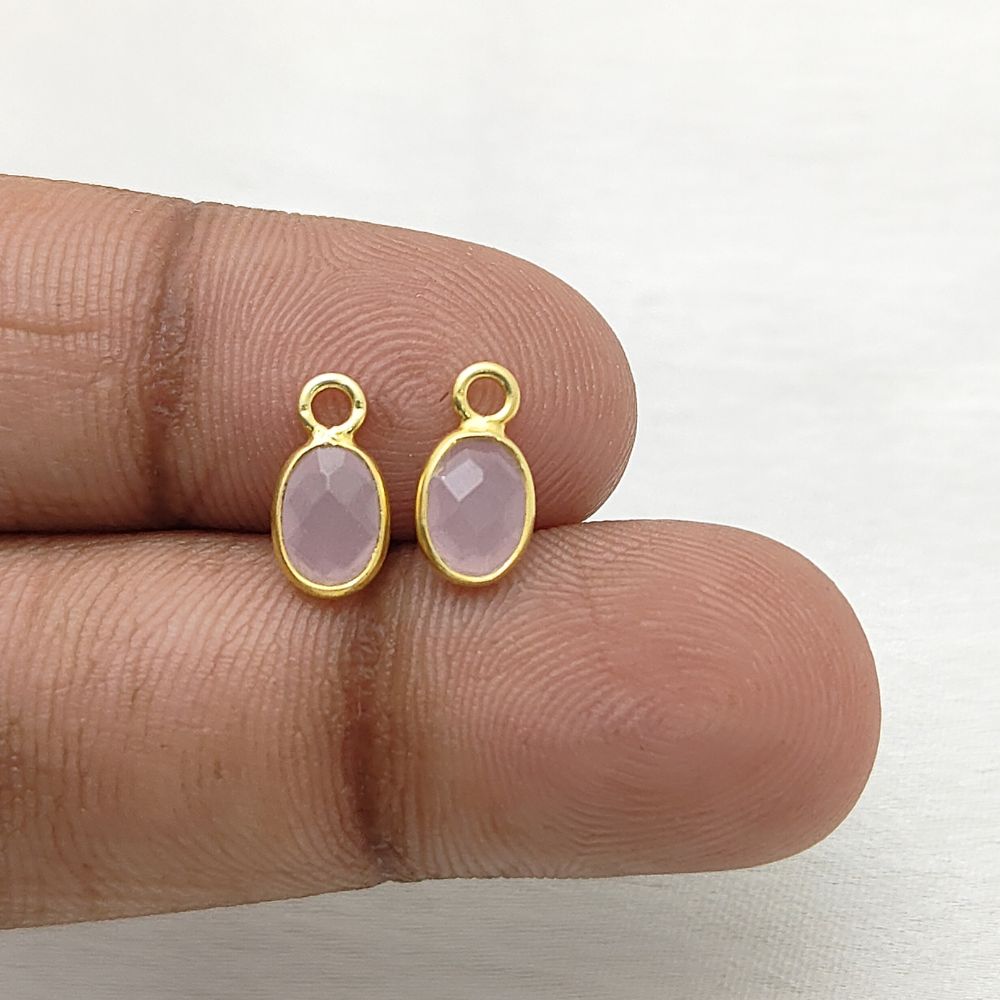 Dainty pink gemstone necklace with 4x6mm oval chalcedony