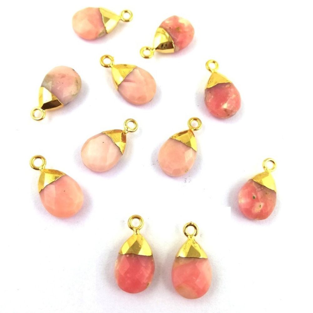 Gold Electroplated Cap Teardrop Pendant 13x9mm Handmade Pear Gemstone Charm Jewelry For Her- Selling Per Piece