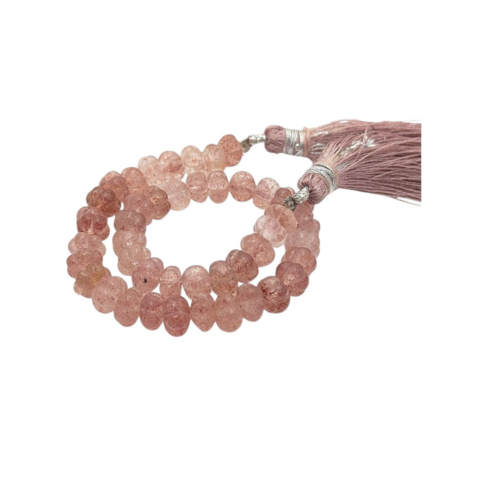 Pink Strawberry Quartz Pumpkin Beads Hand-Carved Gemstones for Necklaces, Bracelets & Crafts