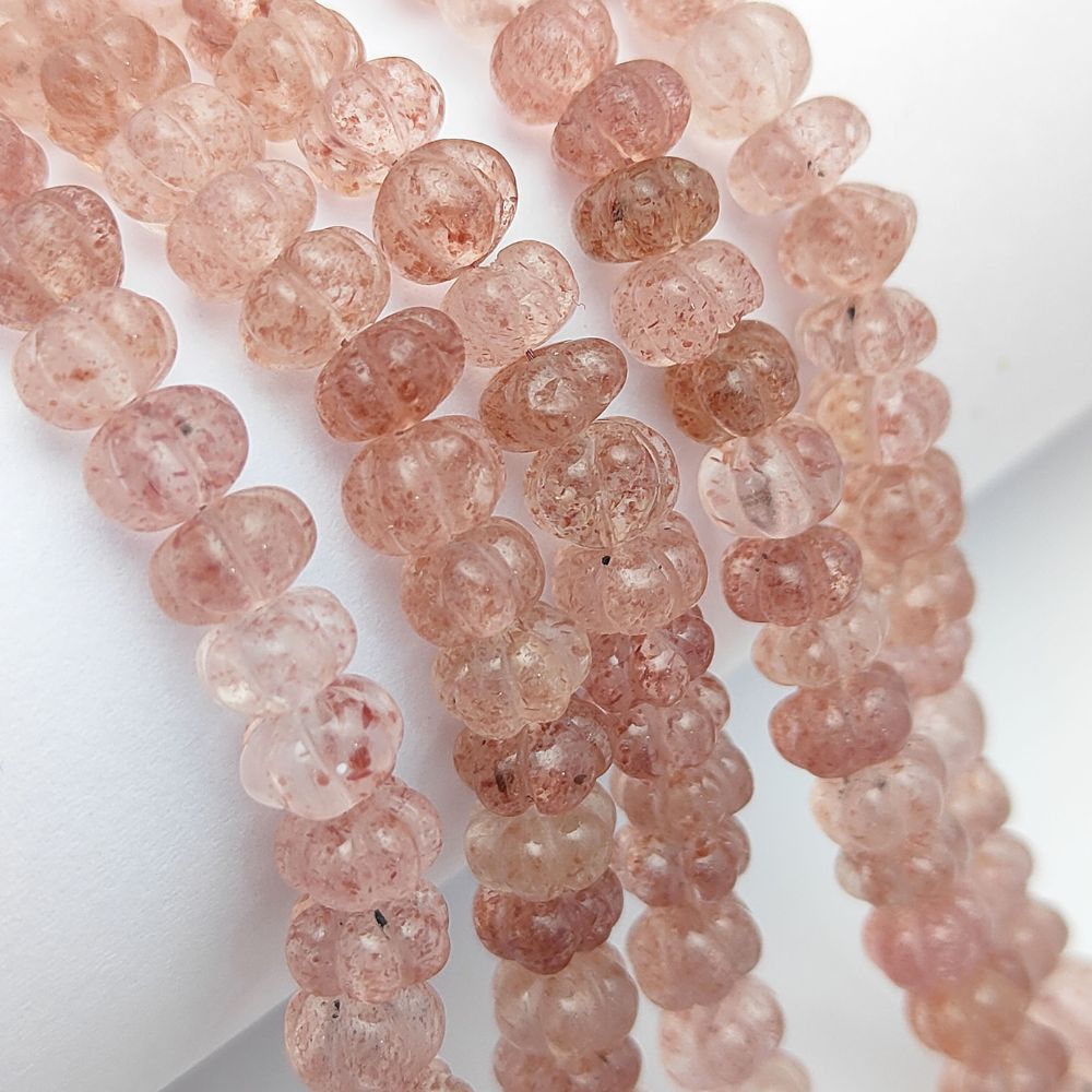 Hand-Carved Pink Strawberry Quartz Pumpkin Beads – Gorgeous Gemstones for Necklaces & Bracelets