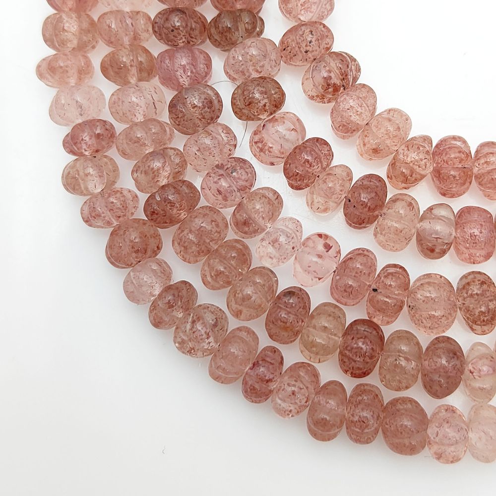 Pink Strawberry Quartz Pumpkin Beads – Beautiful Hand-Carved Gemstones for Creative Jewelry