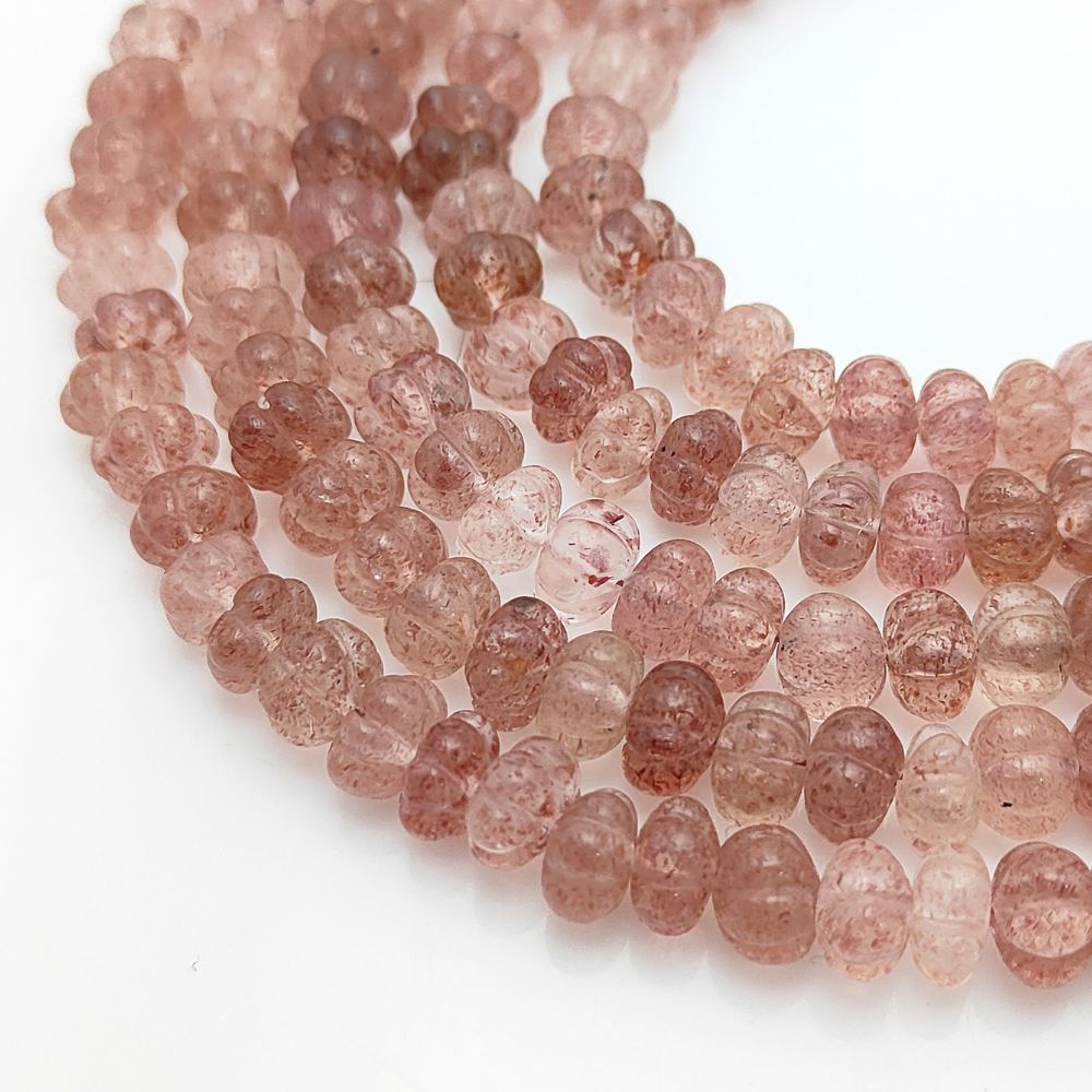 Hand-Carved Pink Strawberry Quartz Pumpkin Beads – Ideal Gemstones for Necklaces & Bracelets