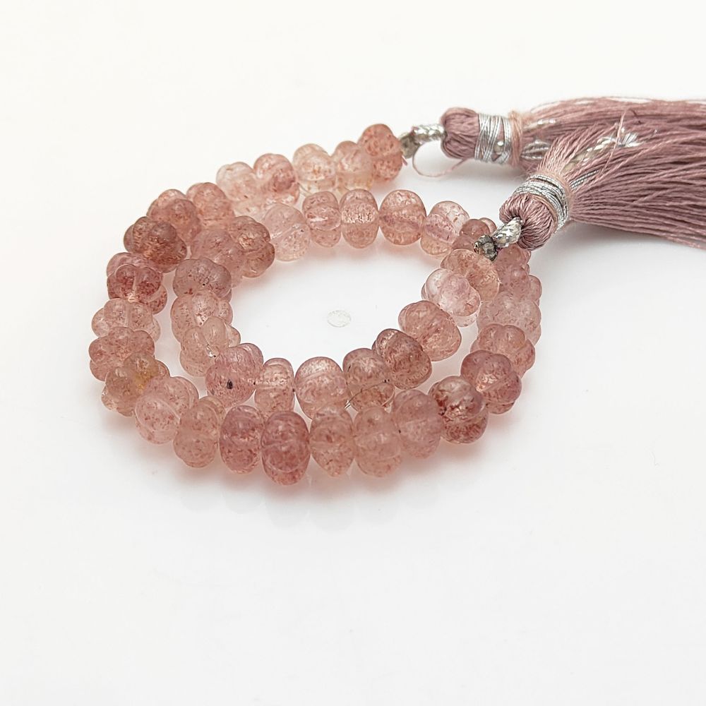 Pink Strawberry Quartz Pumpkin Beads – Stunning Hand-Carved Gemstones for Elegant Jewelry