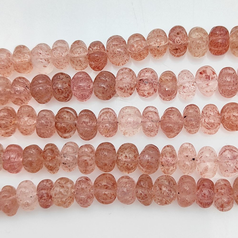 Pink Strawberry Quartz Pumpkin Beads – Unique Hand-Carved Gemstones for Jewelry & Crafts