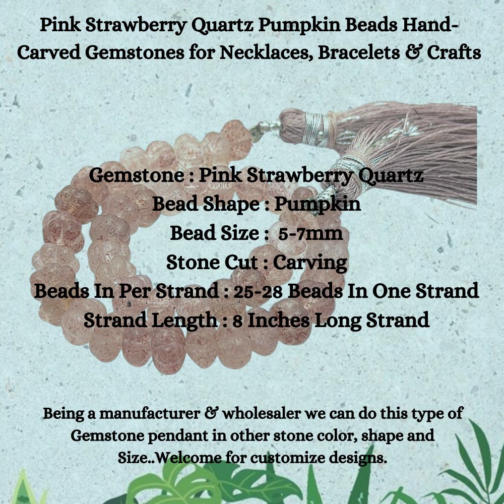 Pink Strawberry Quartz Pumpkin Beads – Beautiful Hand-Carved Gemstones for Custom Jewelry