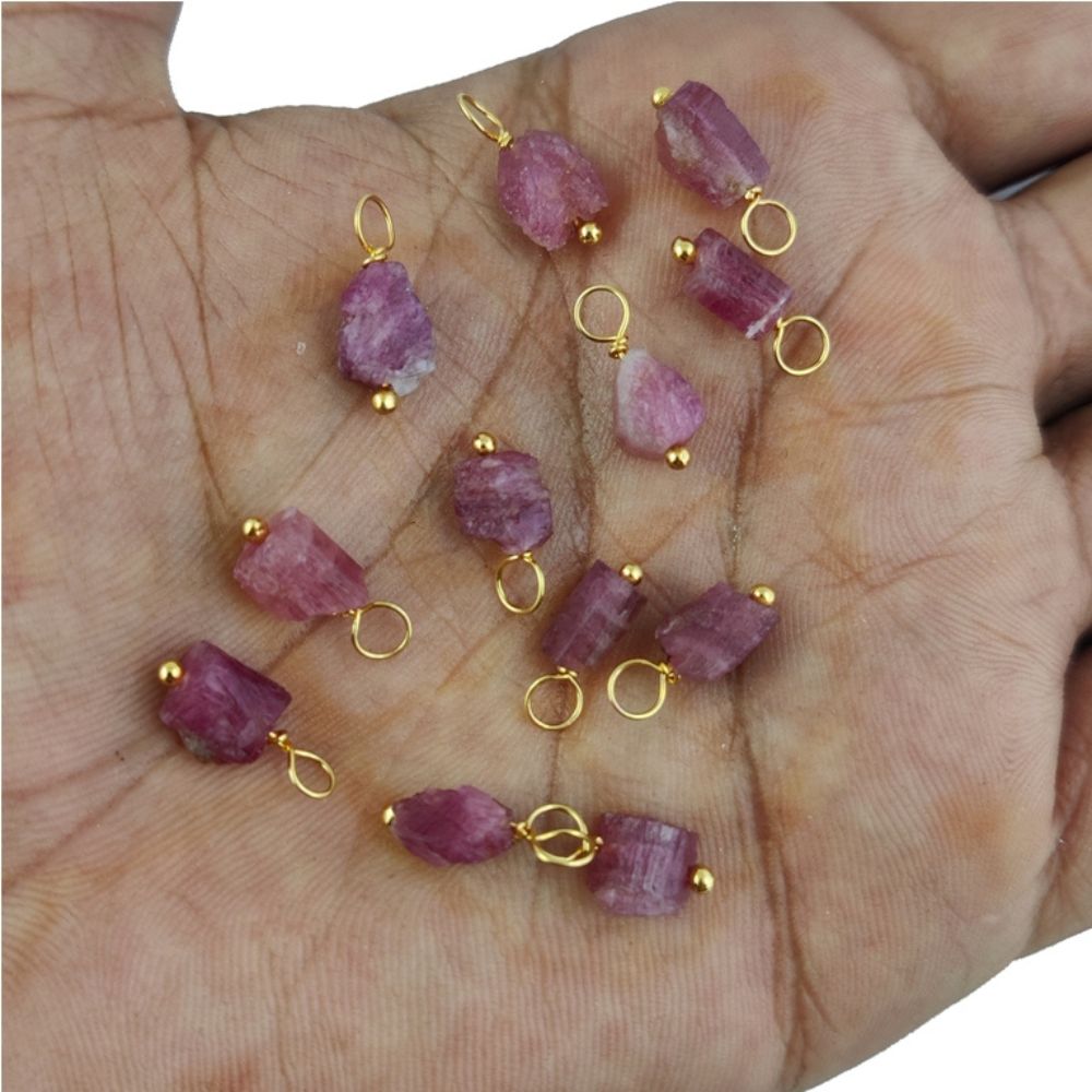 7mm-10mm Raw Multi-Gemstone Birthstone Pendant Gold Plated Sterling Silver Wire Wrapped Charm for Necklace-Selling Per Piece