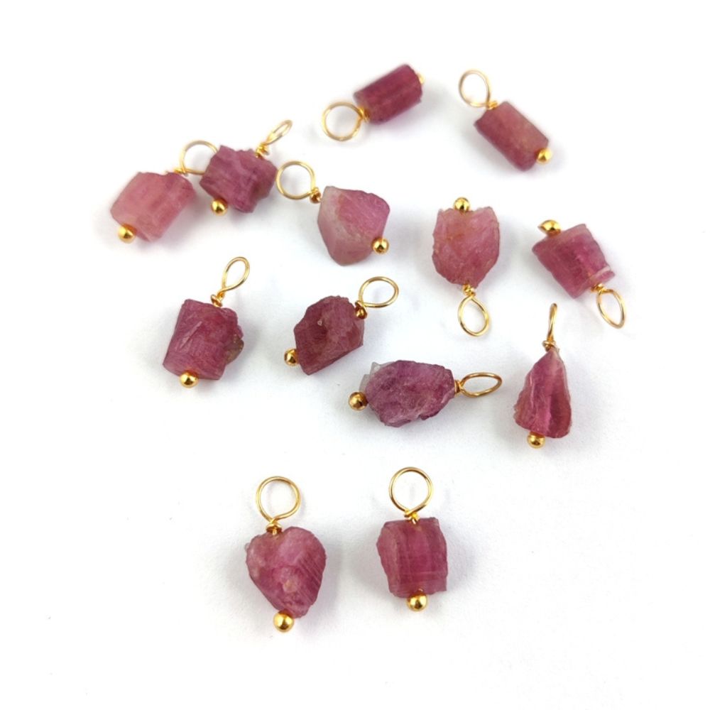 7mm-10mm Raw Multi-Gemstone Birthstone Pendant Gold Plated Sterling Silver Wire Wrapped Charm for Necklace-Selling Per Piece