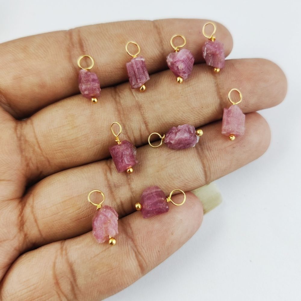 7mm-10mm Raw Multi-Gemstone Birthstone Pendant Gold Plated Sterling Silver Wire Wrapped Charm for Necklace-Selling Per Piece