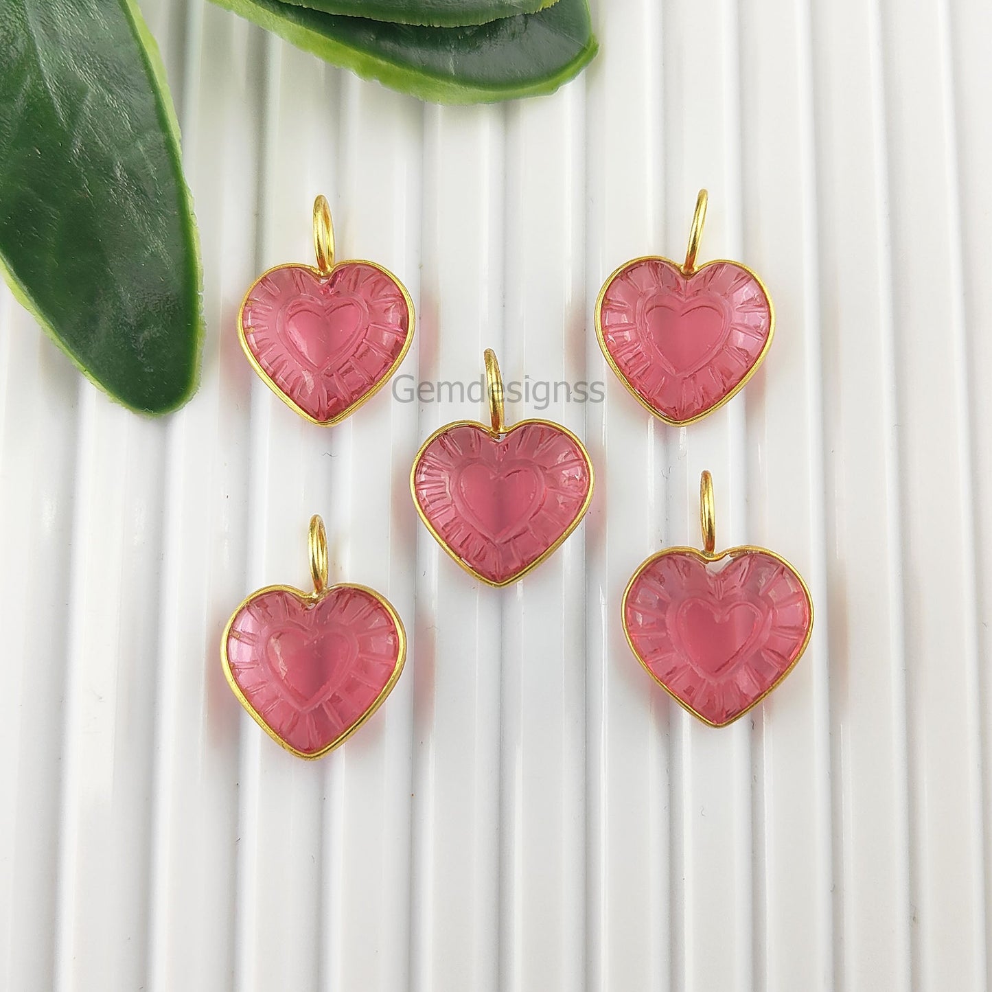 Pink Tourmaline & Moonstone 15mm Heart Shape Gemstone Pendant With Gold Plated Silver- Selling Per Piece