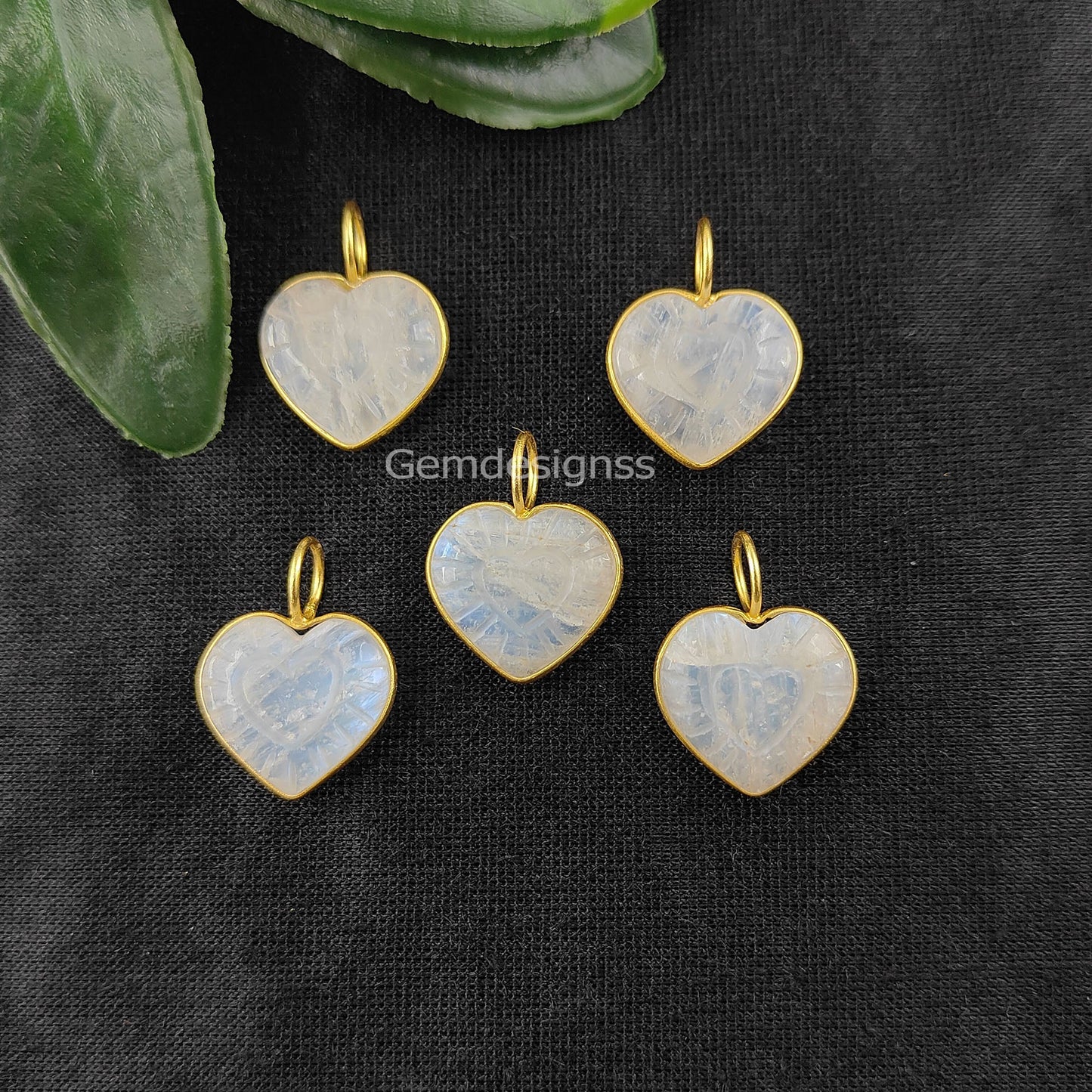 Pink Tourmaline & Moonstone 15mm Heart Shape Gemstone Pendant With Gold Plated Silver- Selling Per Piece