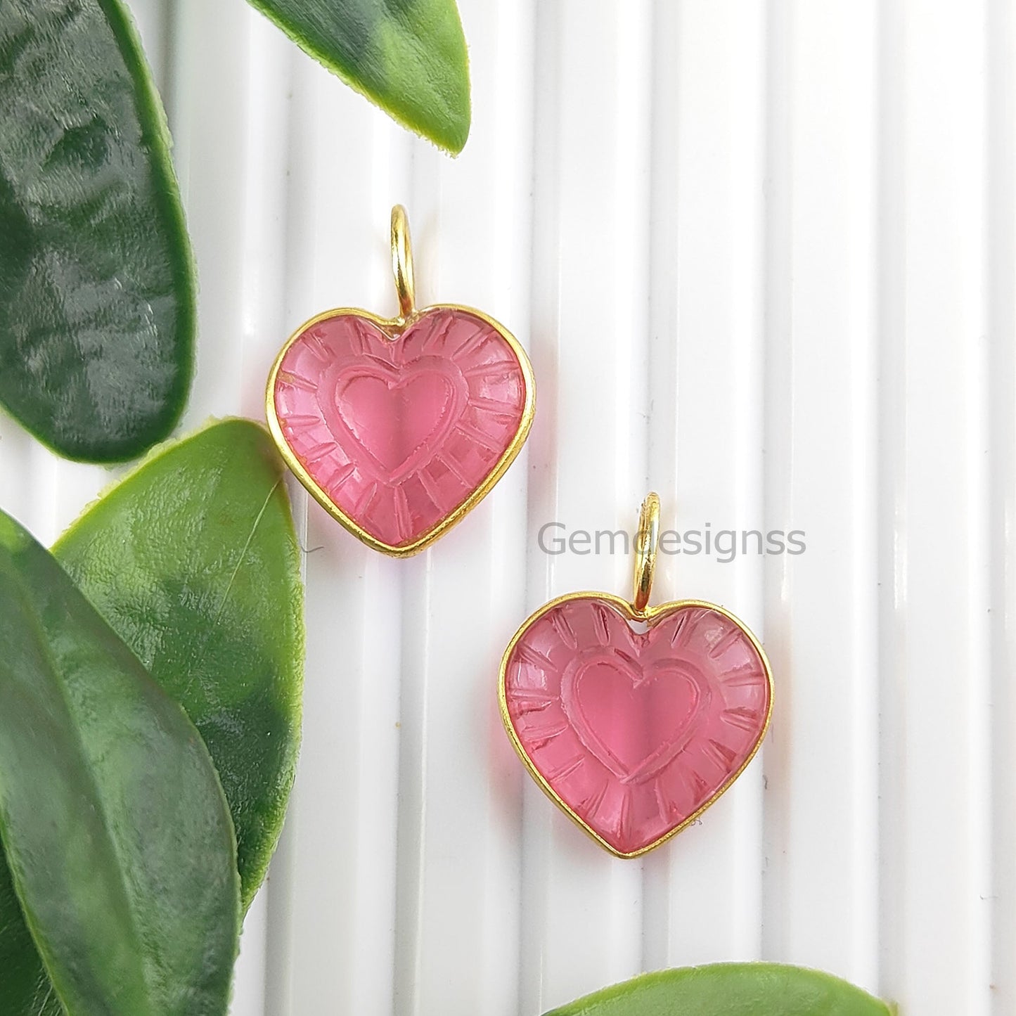 Pink Tourmaline & Moonstone 15mm Heart Shape Gemstone Pendant With Gold Plated Silver- Selling Per Piece