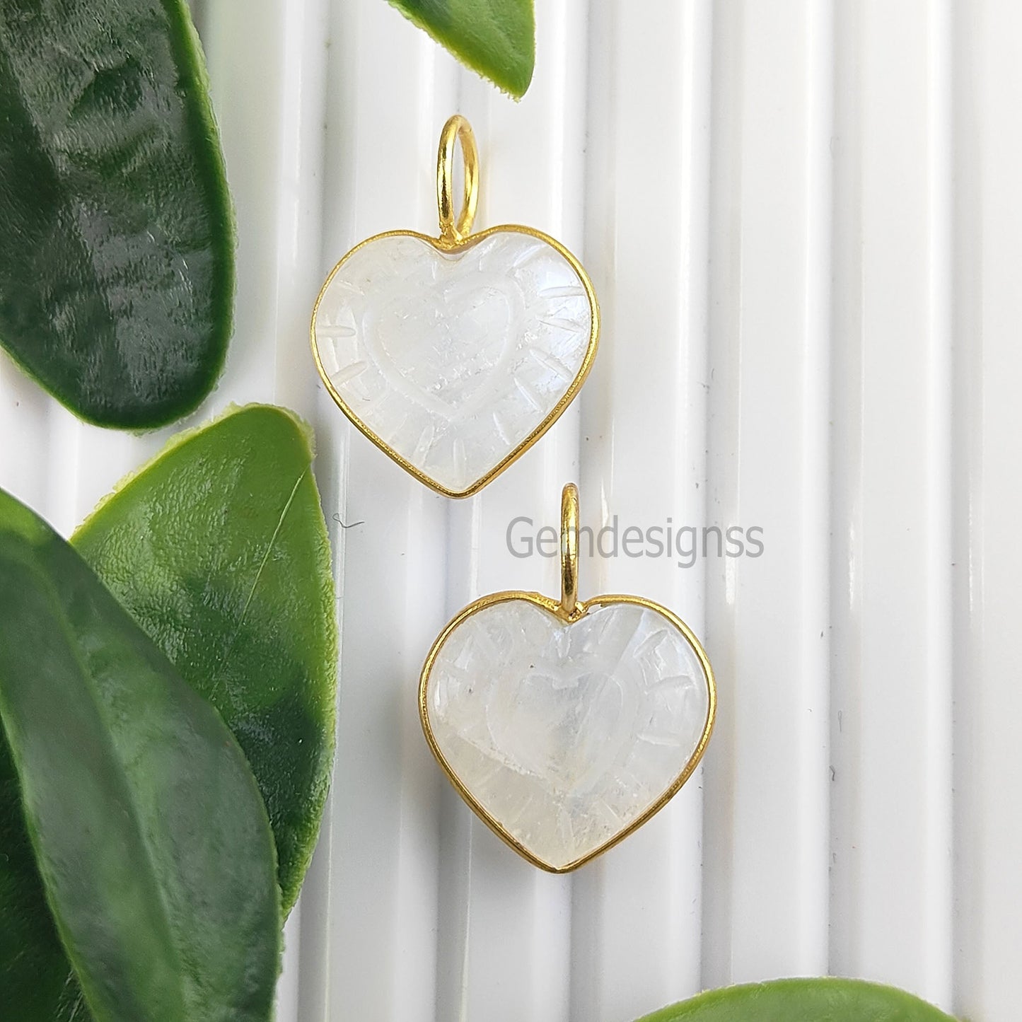 Pink Tourmaline & Moonstone 15mm Heart Shape Gemstone Pendant With Gold Plated Silver- Selling Per Piece