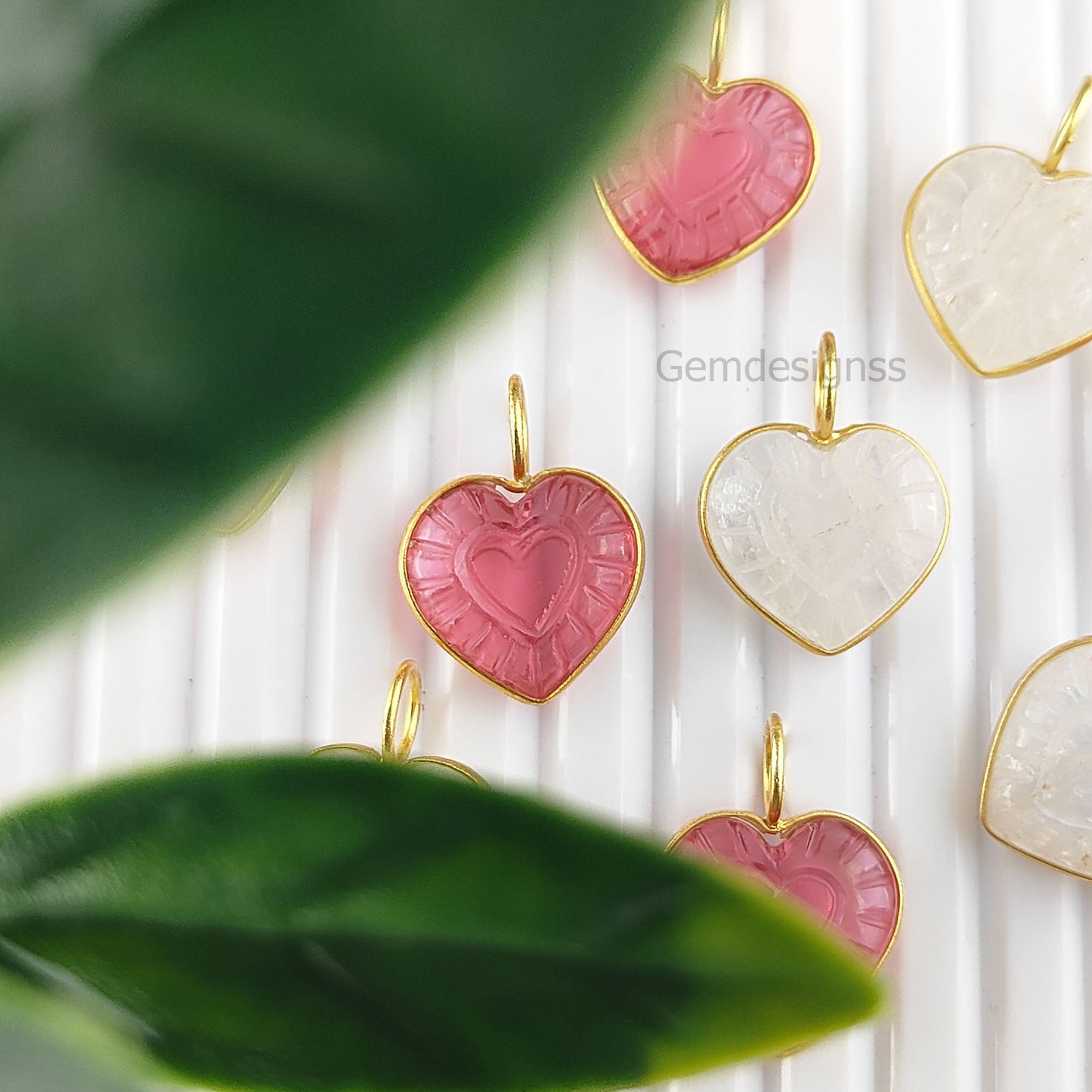 Pink Tourmaline & Moonstone 15mm Heart Shape Gemstone Pendant With Gold Plated Silver- Selling Per Piece