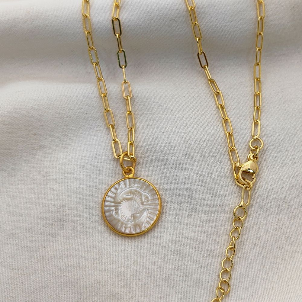 Mother of Pearl Zodiac Pendant for Necklace Gold Plated Astrology Sign Charm on Paperclip Chain Horoscope Jewelry Gift- Selling Per Piece
