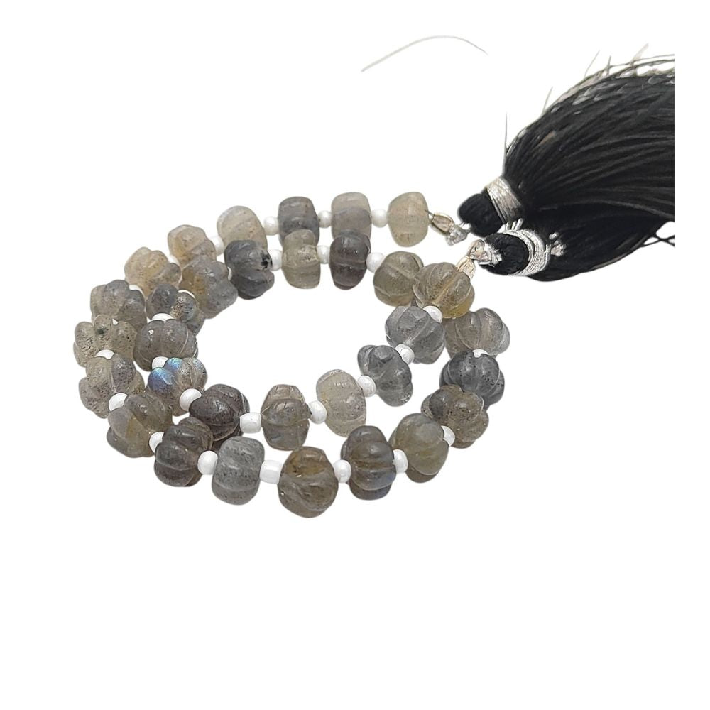 Pumpkin-Shaped Labradorite Beads – Iridescent Gemstones with Stunning Flash for Jewelry
