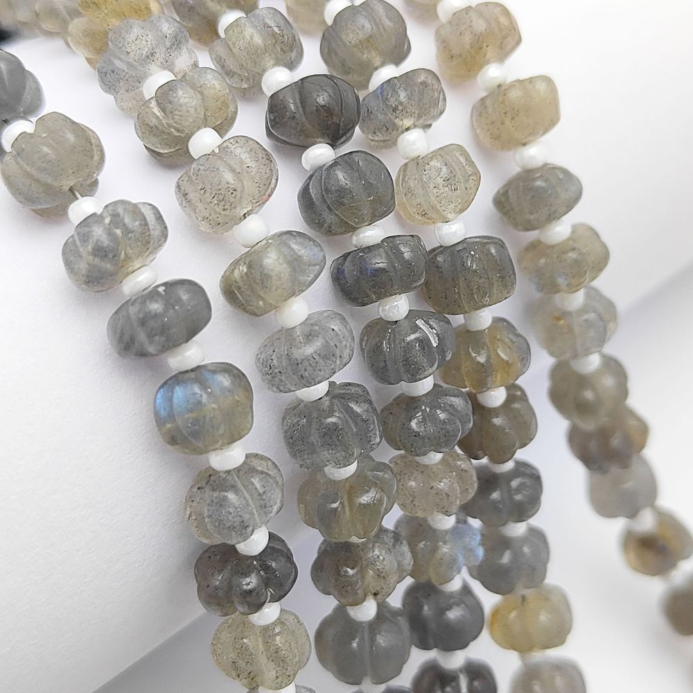 Pumpkin-Shaped Labradorite Beads – Sparkling Iridescent Gemstones for Jewelry Making