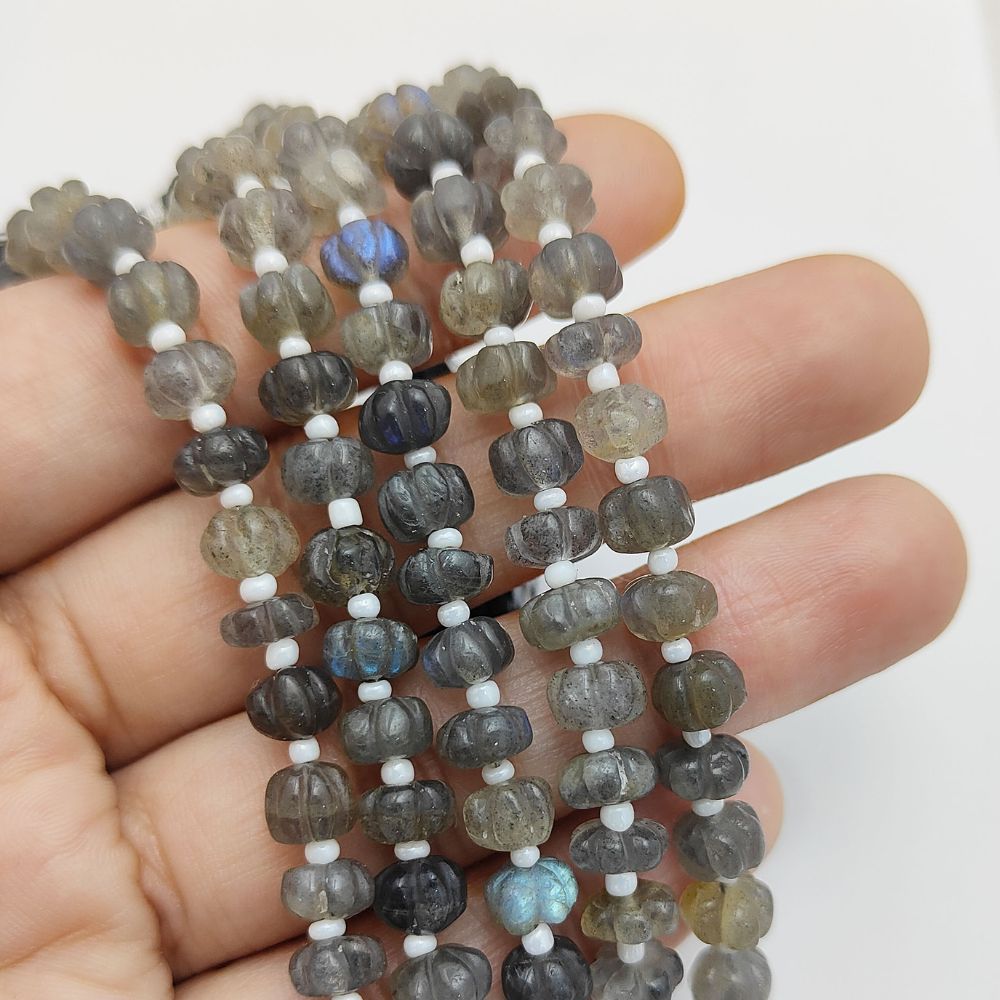 Labradorite Pumpkin Beads – Iridescent Gemstones with Flash for Elegant Jewelry Creations