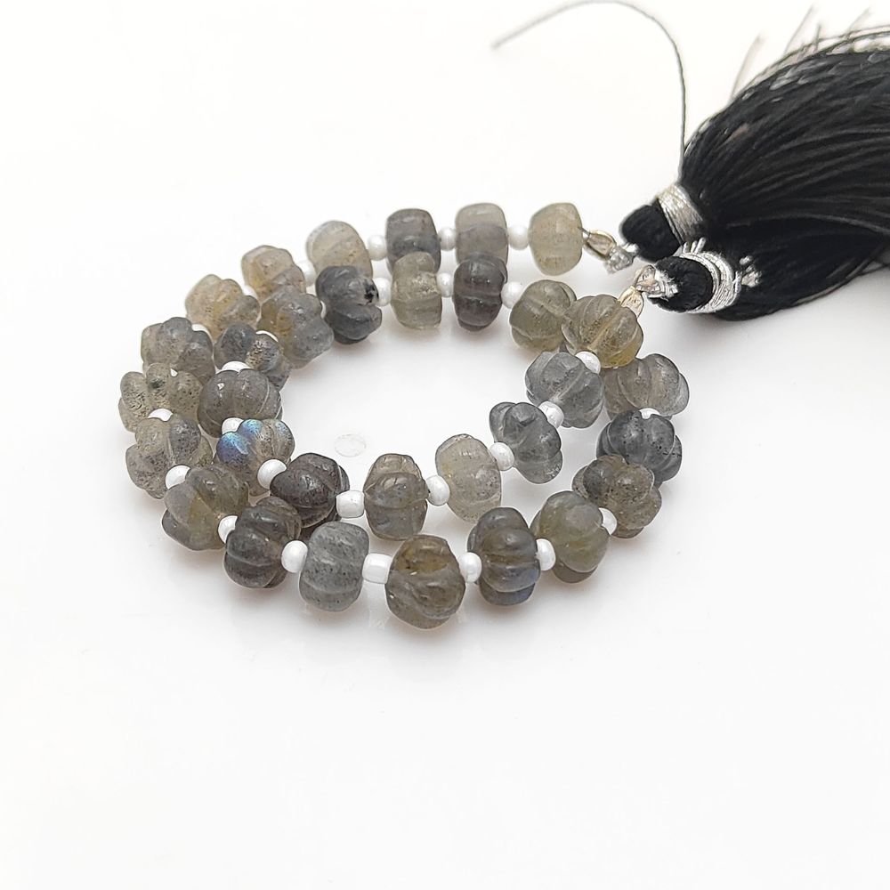 Iridescent Pumpkin-Shaped Labradorite Beads – Ideal for Unique Jewelry and Beading Projects