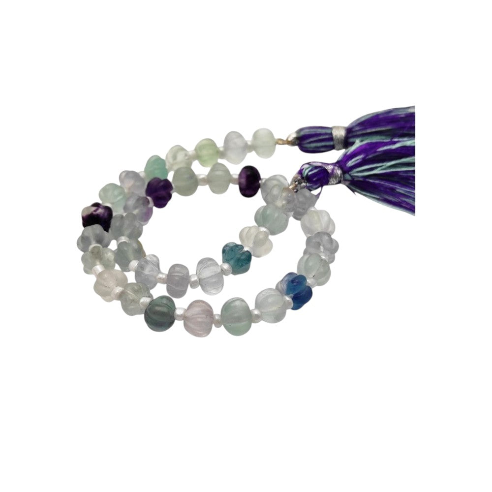Pumpkin-Shaped Rainbow Fluorite Beads Beautiful Multi-Colored Gemstones for Jewelry