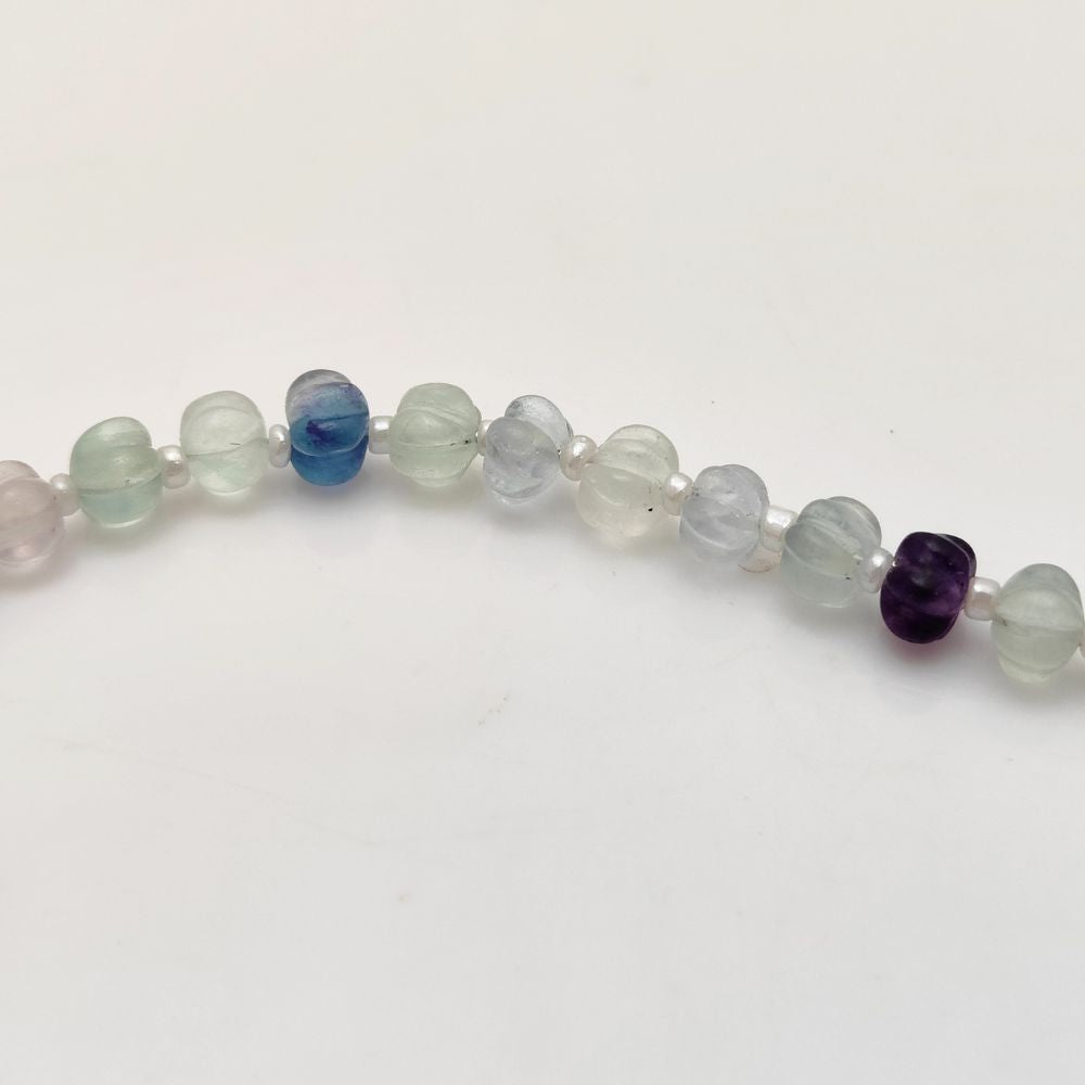 Pumpkin-Shaped Rainbow Fluorite Beads – Bright Multi-Colored Gemstones for Jewelry Making