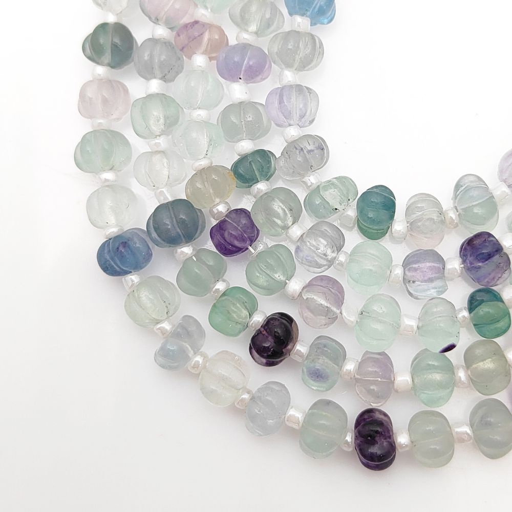 Pumpkin-Shaped Rainbow Fluorite Beads – Perfect Gemstones for Vibrant Jewelry Creations