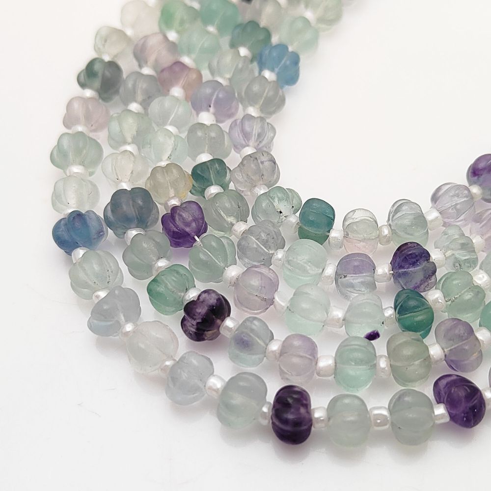 Stunning Multi-Colored Rainbow Fluorite Pumpkin Beads – Ideal for Jewelry Making & Crafting