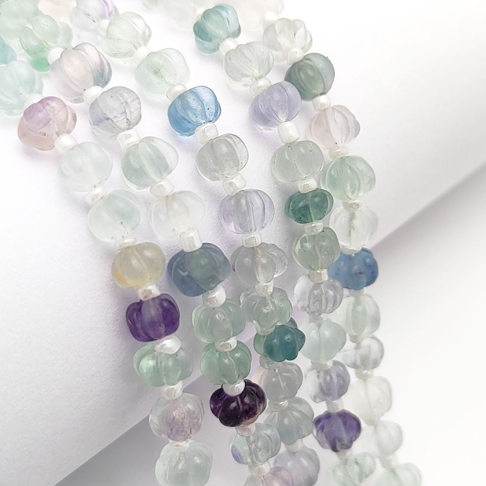 Multi-Colored Rainbow Fluorite Pumpkin Beads – Ideal Gemstones for Unique Jewelry Designs