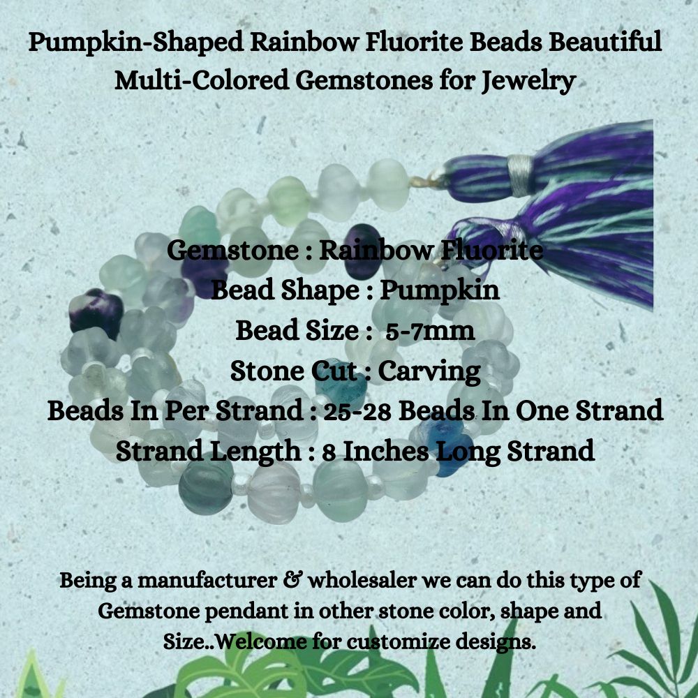 Pumpkin-Shaped Rainbow Fluorite Beads – Perfect Multi-Colored Gemstones for Custom Jewelry