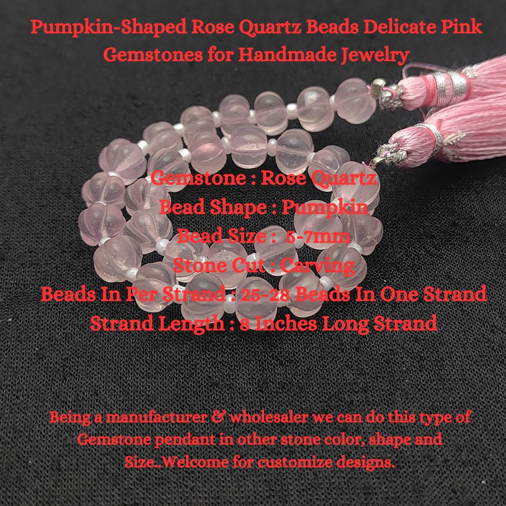 Delicate Pink Pumpkin-Shaped Rose Quartz Beads – Perfect for Handmade Jewelry Creations
