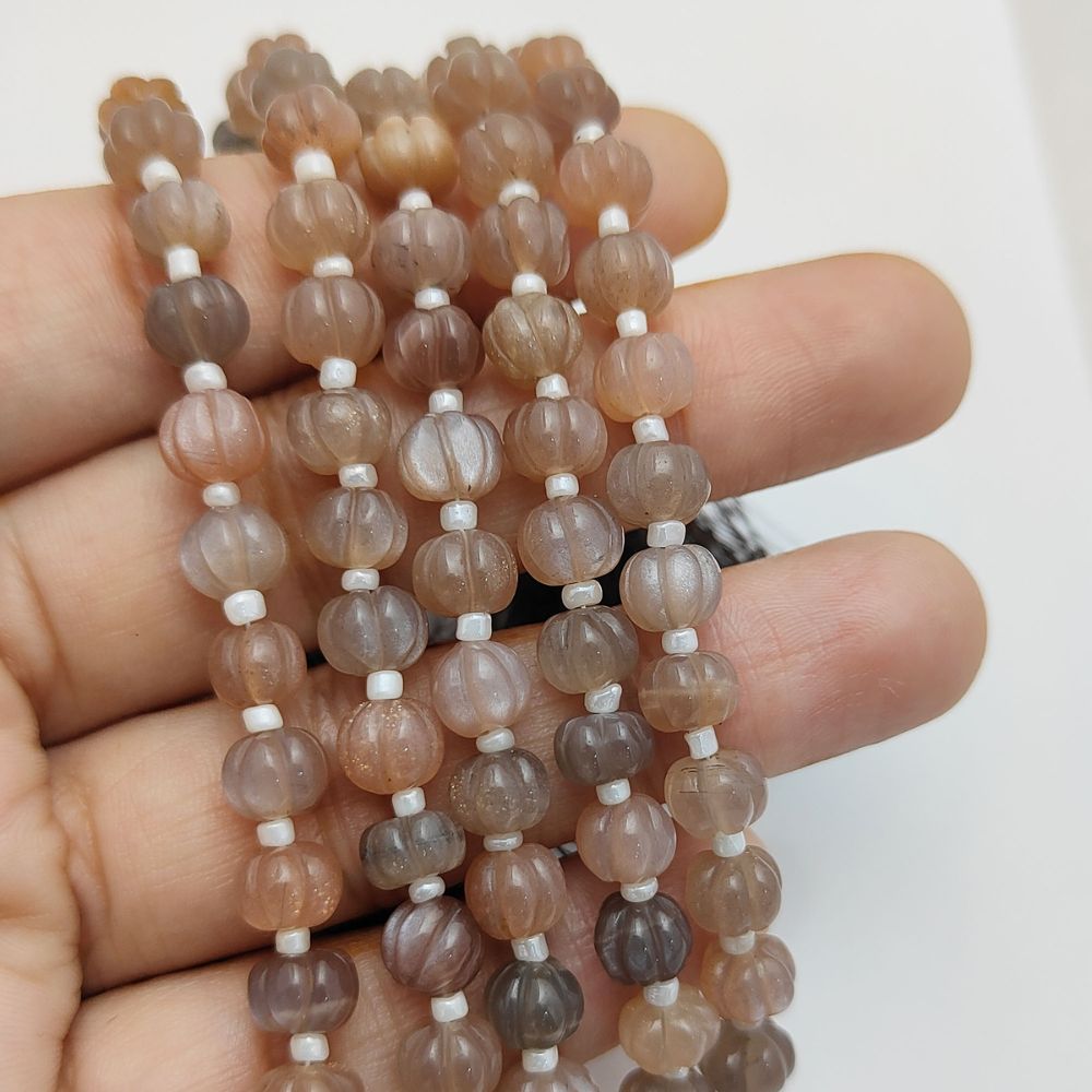 Natural Carved Chocolate Moonstone Beads – Pumpkin Cut Gems for Boho Style Jewelry